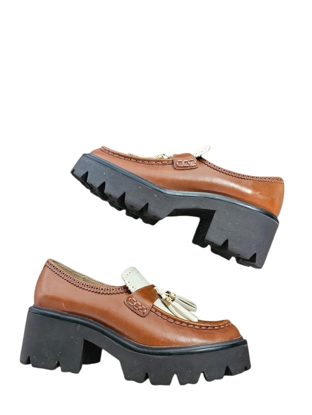 Sam Edelman Meela Brown Leather Tassel Platform Clogs Loafer Shoes - Picture 3 of 10